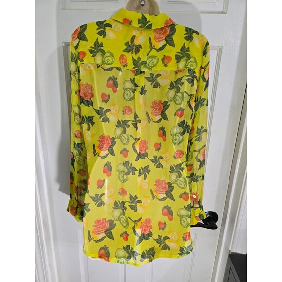 Equipment Womens Yellow Floral Fruit Silk Button Up Blouse Long Sleeve Size M - Picture 5 of 11